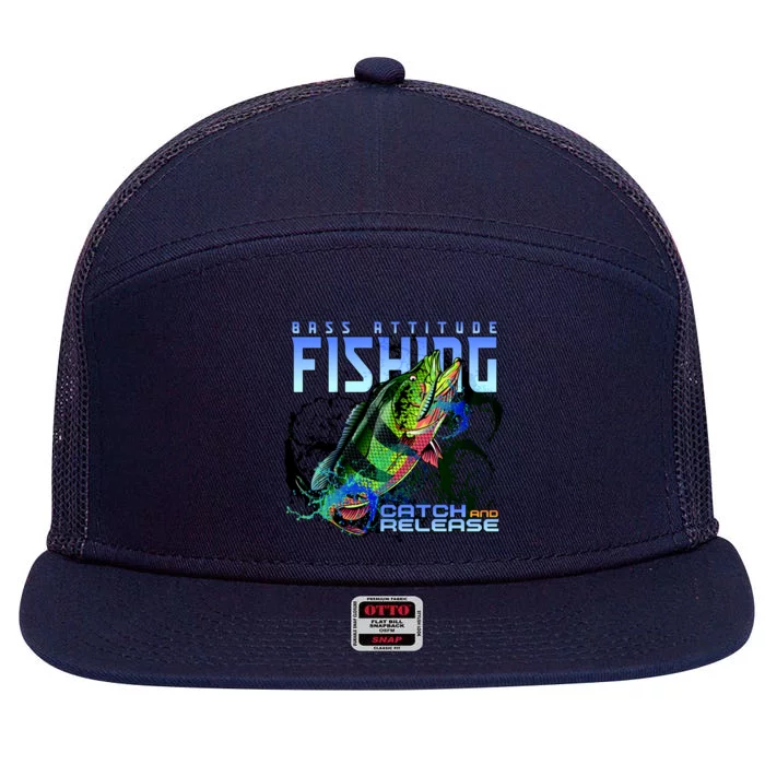 Bass Attitude Fishing Catch And Release 7 Panel Mesh Trucker Snapback Hat