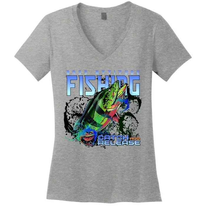 Bass Attitude Fishing Catch And Release Women's V-Neck T-Shirt