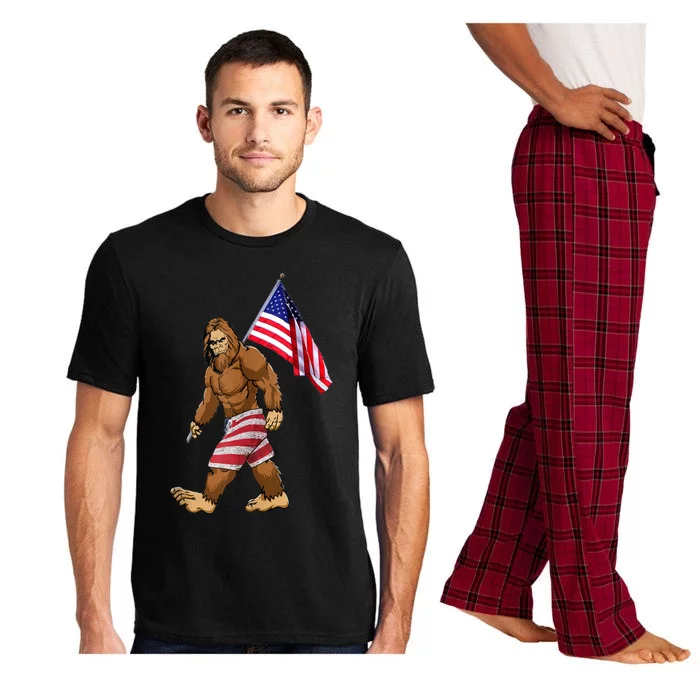 Bigfoot American Flag Gifts 4th July Sasquatch Believe Kids Pajama Set