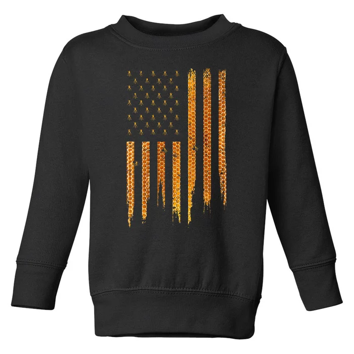 Beekeeping American Flag Honeycomb Honey Bees Beekeeper Toddler Sweatshirt