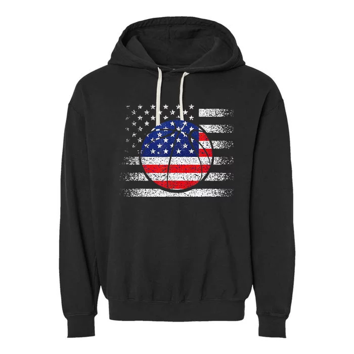 Basketball American Flag 4th Of July USA Sports Team Players Garment-Dyed Fleece Hoodie