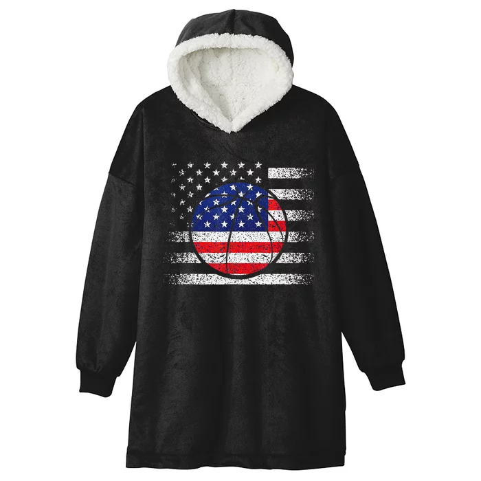 Basketball American Flag 4th Of July USA Sports Team Players Hooded Wearable Blanket