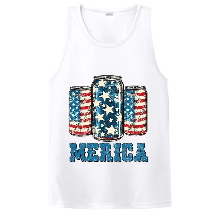 Beer American Flag Funny 4th Of July Merica Usa Performance Tank