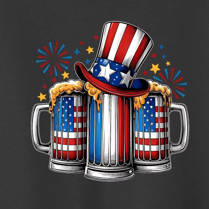 Beer American Flag 4th Of July Merica Drinking Usa Toddler T-Shirt