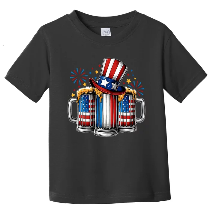 Beer American Flag 4th Of July Merica Drinking Usa Toddler T-Shirt