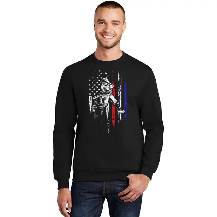 Baseball American Flag Batter Hitting Usa Tall Sweatshirt