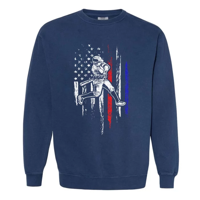 Baseball American Flag Batter Hitting Usa Garment-Dyed Sweatshirt