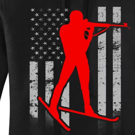 Biathlon American Flag Red Male Biathlete Flag Women's Pullover Hoodie