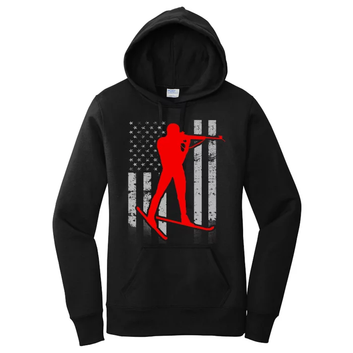 Biathlon American Flag Red Male Biathlete Flag Women's Pullover Hoodie