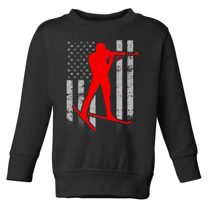 Biathlon American Flag Red Male Biathlete Flag Toddler Sweatshirt