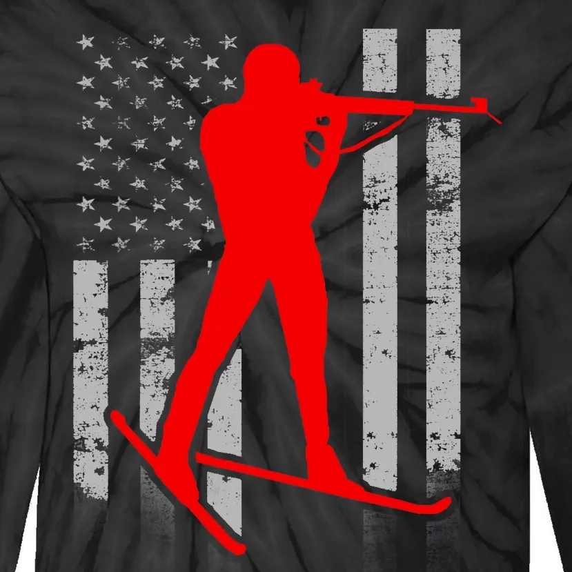 Biathlon American Flag Red Male Biathlete Flag Tie-Dye Long Sleeve Shirt