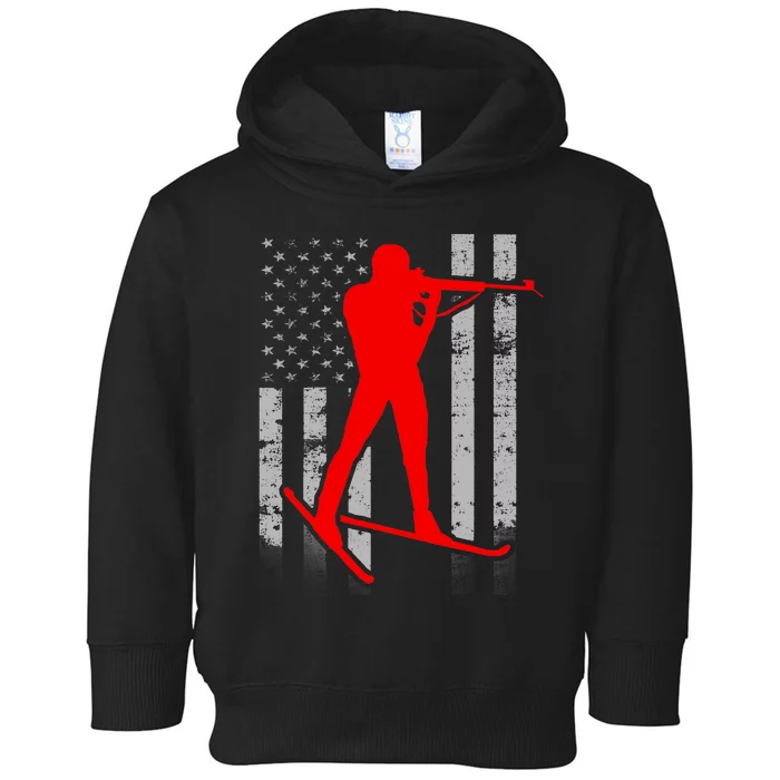 Biathlon American Flag Red Male Biathlete Flag Toddler Hoodie