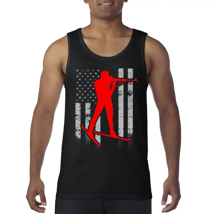 Biathlon American Flag Red Male Biathlete Flag Tank Top