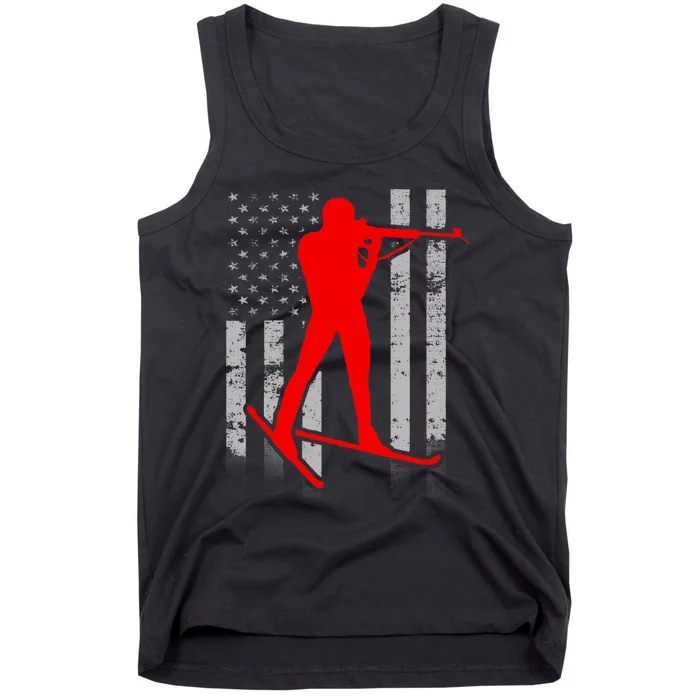 Biathlon American Flag Red Male Biathlete Flag Tank Top