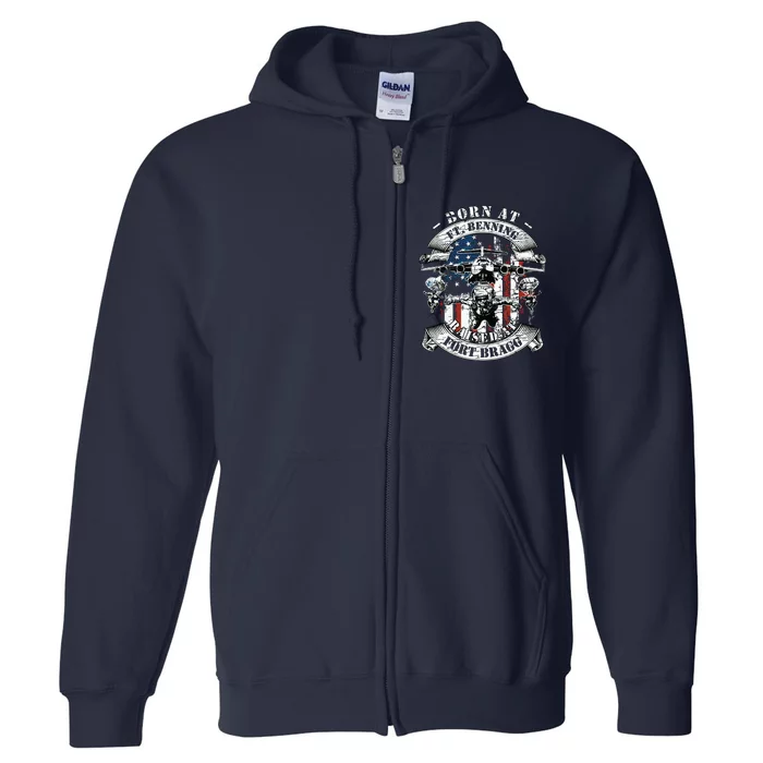 Born At Fort Benning Raised At Fort Bragg 82nd Airborne Full Zip Hoodie