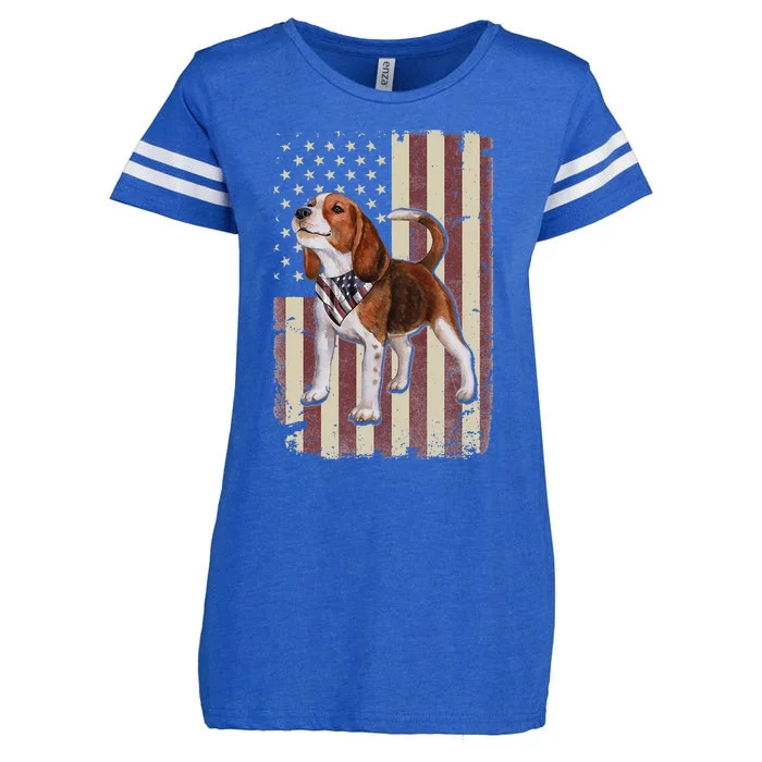 Beagle American Flag Bandana Patriotic 4th Of July Enza Ladies Jersey Football T-Shirt