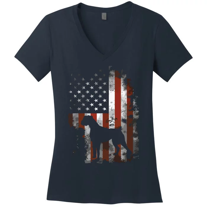 Boxer American Flag USA 4th Of July Dog Gifts Women's V-Neck T-Shirt