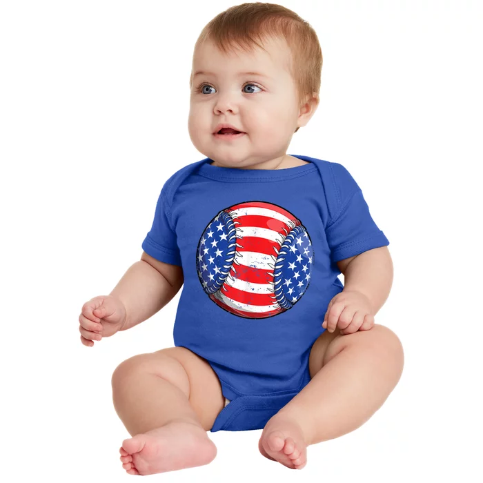 Baseball American Flag 4th Of July Retro Ball Sport Gift Baby Bodysuit