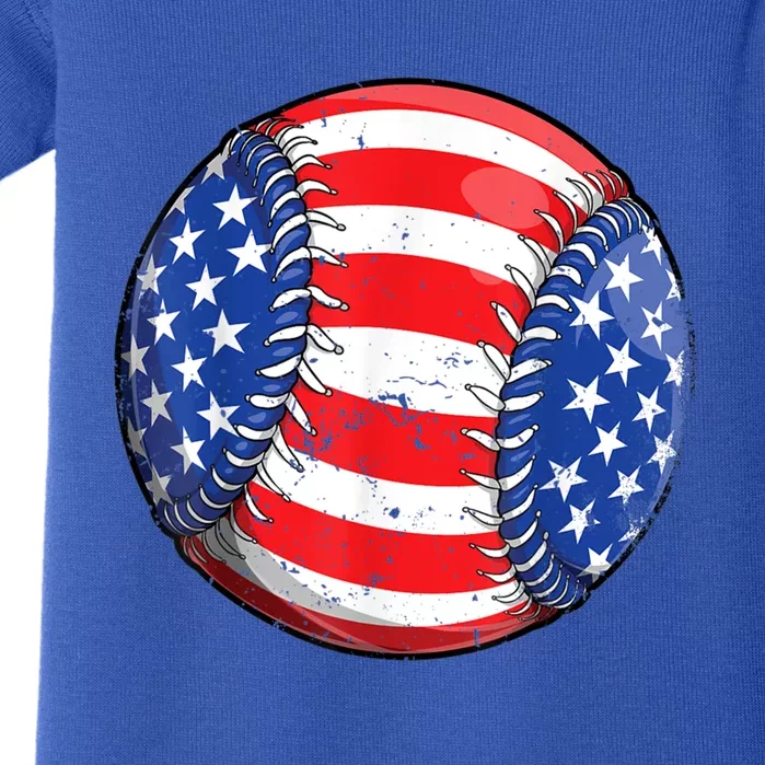 Baseball American Flag 4th Of July Retro Ball Sport Gift Baby Bodysuit