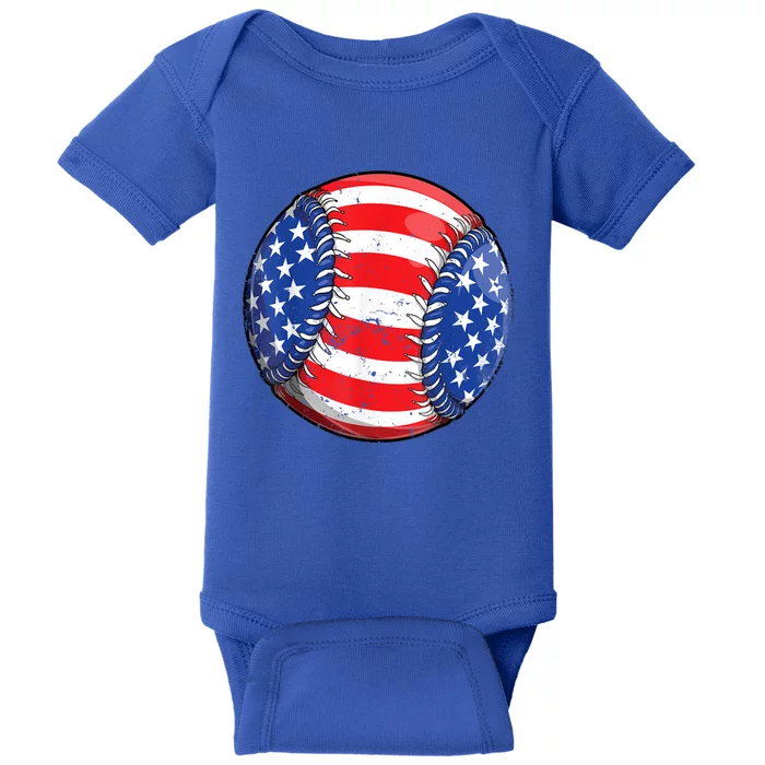 Baseball American Flag 4th Of July Retro Ball Sport Gift Baby Bodysuit