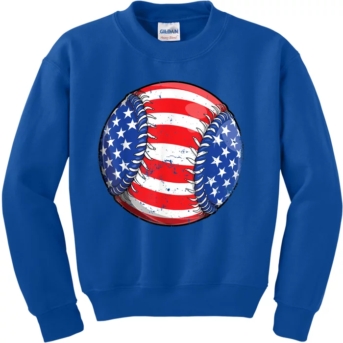 Baseball American Flag 4th Of July Retro Ball Sport Gift Kids Sweatshirt