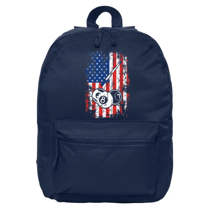 Billiards American Flag Cue Pool Balls Billiard Player 16 in Basic Backpack