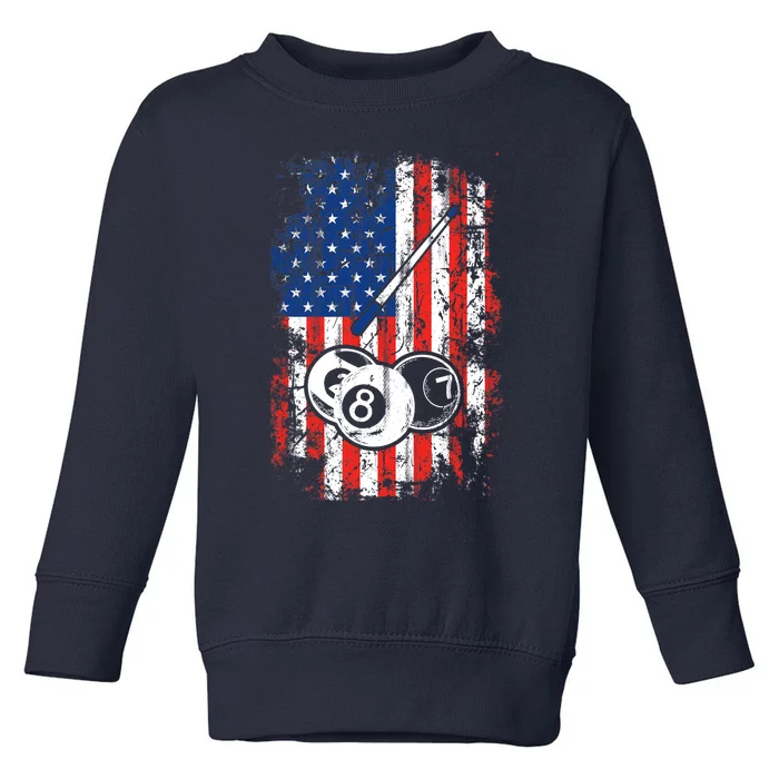 Billiards American Flag Cue Pool Balls Billiard Player Toddler Sweatshirt