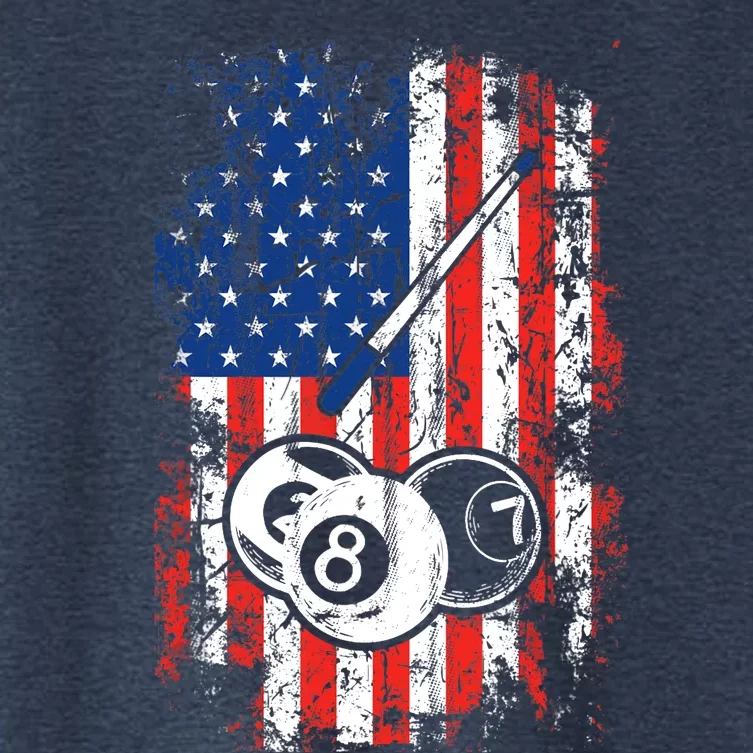 Billiards American Flag Cue Pool Balls Billiard Player Women's Crop Top Tee