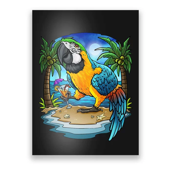 Blue And Gold Macaw Parrot Drinking Margaritas Vacation Bird Poster