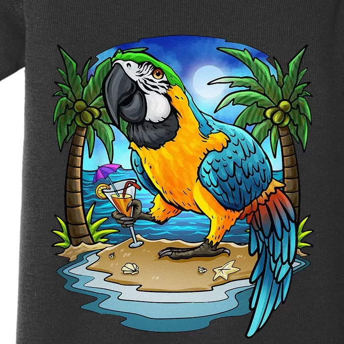 Blue And Gold Macaw Parrot Drinking Margaritas Vacation Bird Baby Bodysuit