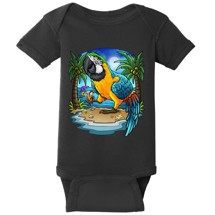 Blue And Gold Macaw Parrot Drinking Margaritas Vacation Bird Baby Bodysuit