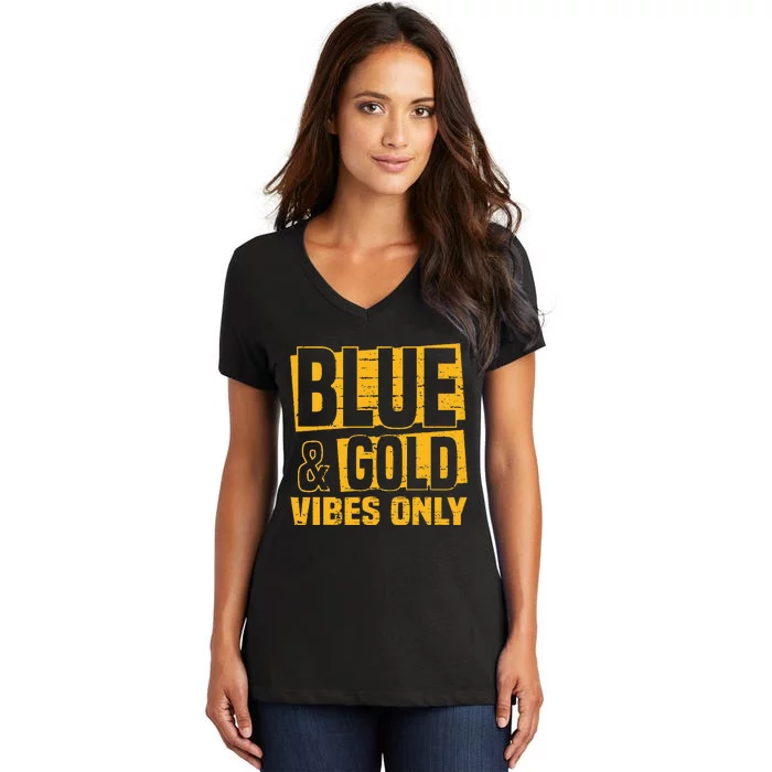 Blue And Gold Vibes Only School Tournat Team Cheerleaders Women's V-Neck T-Shirt