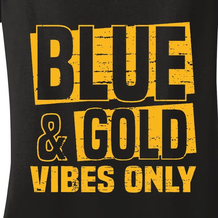 Blue And Gold Vibes Only School Tournat Team Cheerleaders Women's V-Neck T-Shirt