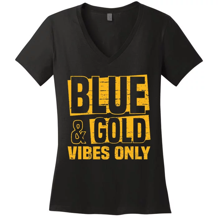 Blue And Gold Vibes Only School Tournat Team Cheerleaders Women's V-Neck T-Shirt