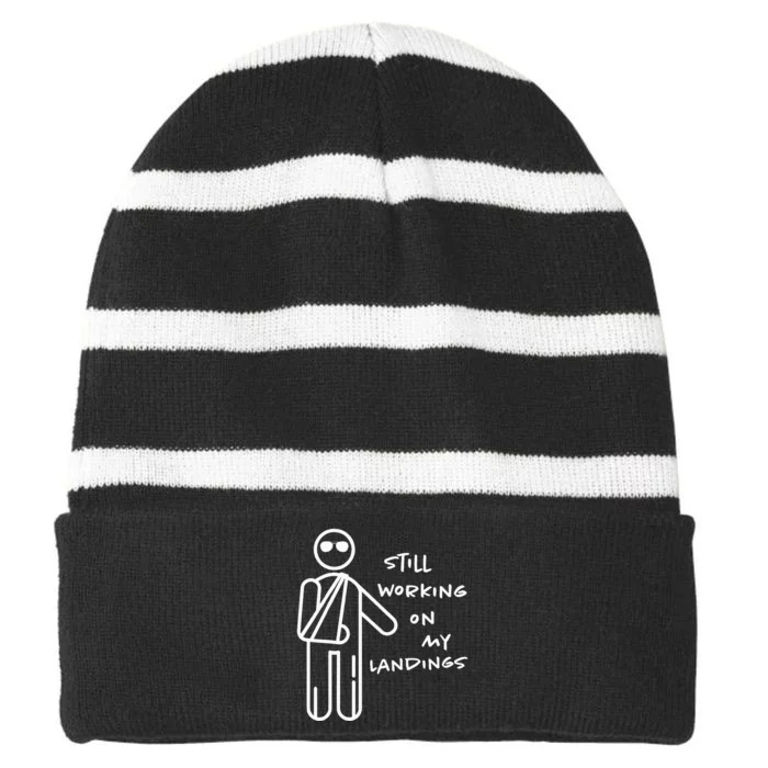 Broken Arm Get Well Working On Landings Striped Beanie with Solid Band