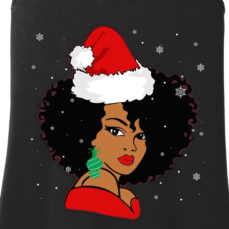 Black African Girl American Melanin Christmas Santa Hat Xmas Ladies Essential Tank