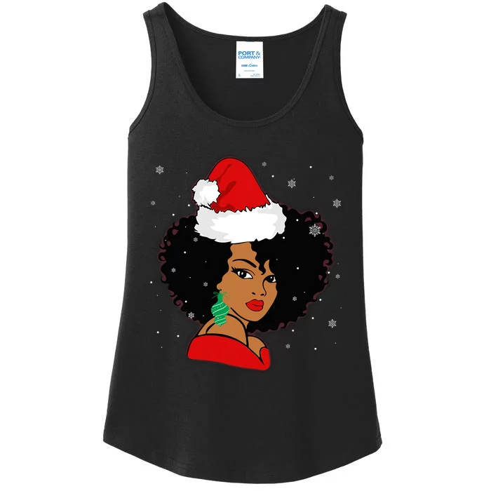 Black African Girl American Melanin Christmas Santa Hat Xmas Ladies Essential Tank