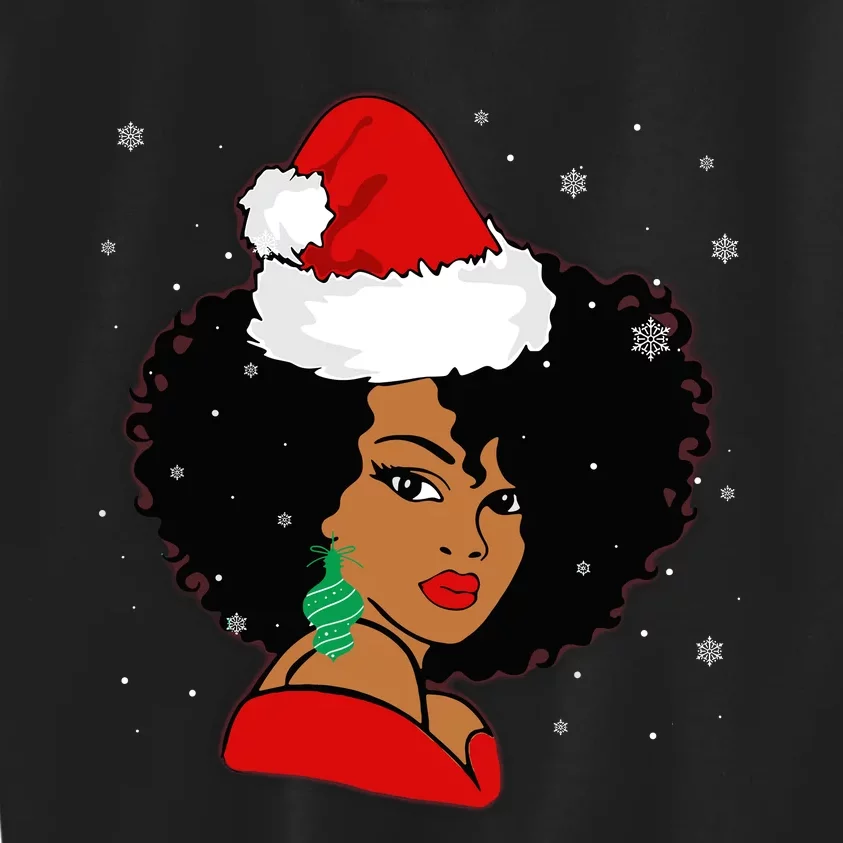 Black African Girl American Melanin Christmas Santa Hat Xmas Kids Sweatshirt