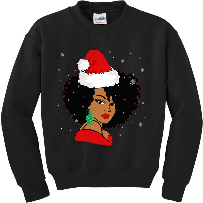 Black African Girl American Melanin Christmas Santa Hat Xmas Kids Sweatshirt