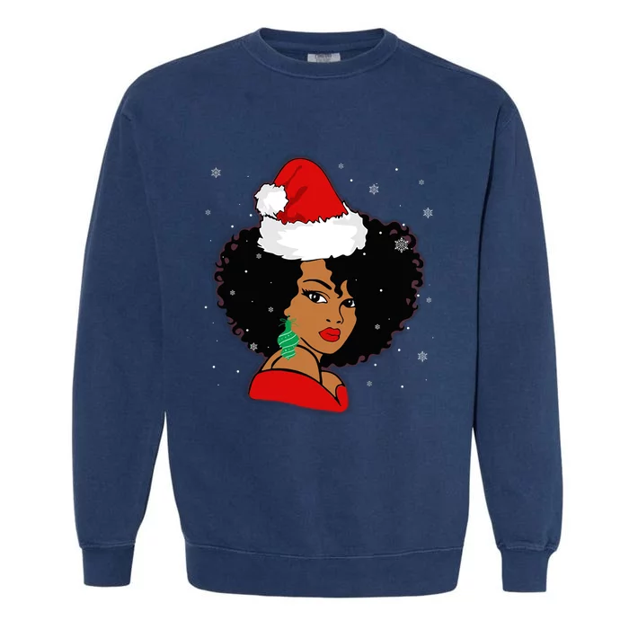 Black African Girl American Melanin Christmas Santa Hat Xmas Garment-Dyed Sweatshirt