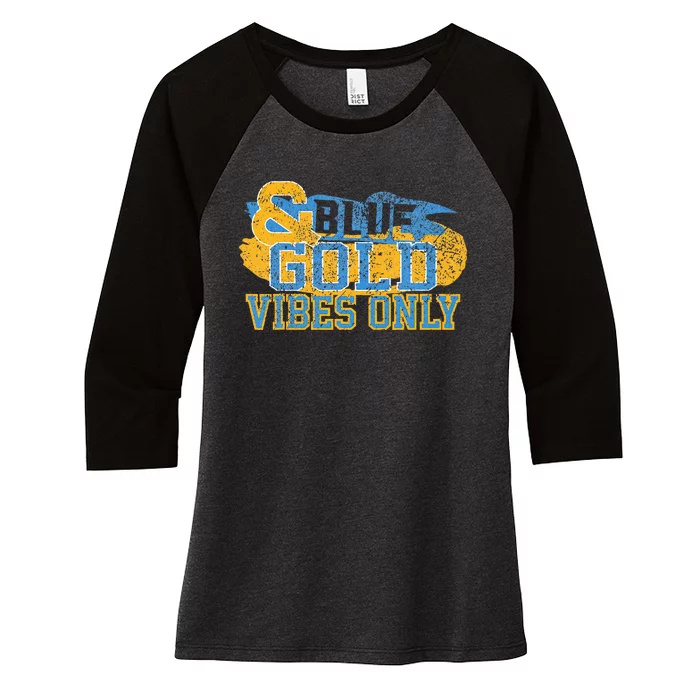 Blue And Gold Game Day Group For High School Football Women's Tri-Blend 3/4-Sleeve Raglan Shirt