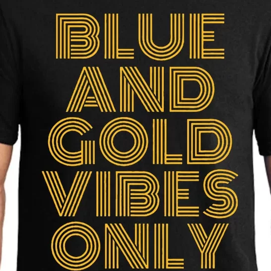 Blue And Gold Vibes Only High School Football Game Team Pajama Set