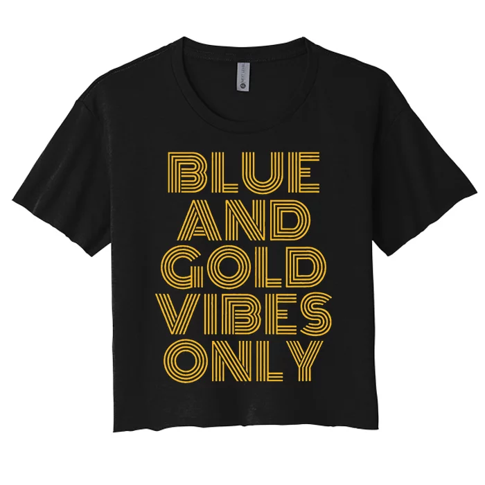 Blue And Gold Vibes Only High School Football Game Team Women's Crop Top Tee