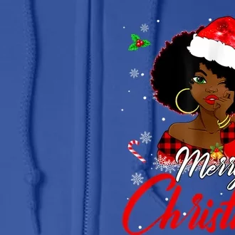 Black African Girl American Melanin Christmas Santa Hat Xmas Full Zip Hoodie