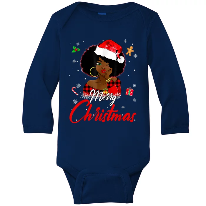 Black African Girl American Melanin Christmas Santa Hat Xmas Baby Long Sleeve Bodysuit