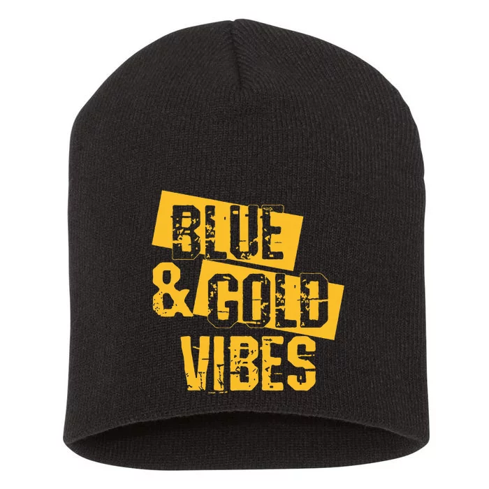 Blue And Gold Game Day Group For High School Football Short Acrylic Beanie