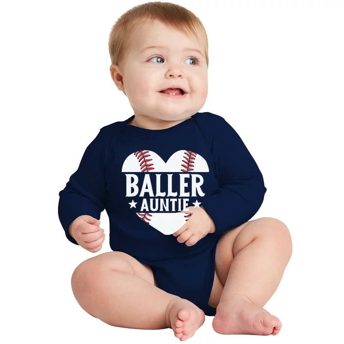 Baseball Aunt Gift Baller Auntie Mother's Day Mom Wo Baby Long Sleeve Bodysuit