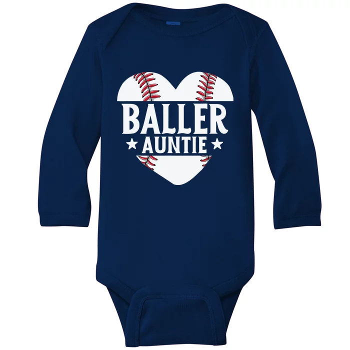 Baseball Aunt Gift Baller Auntie Mother's Day Mom Wo Baby Long Sleeve Bodysuit