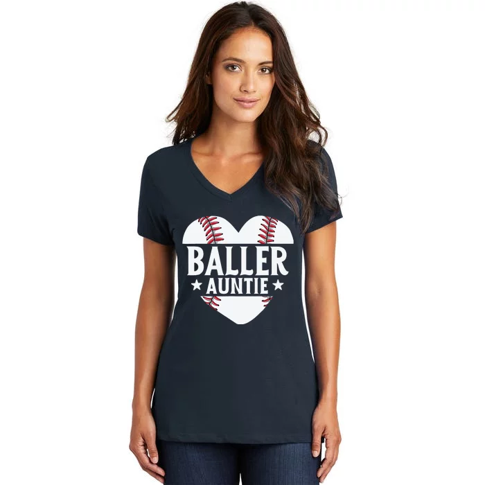 Baseball Aunt Gift Baller Auntie Mother's Day Mom Wo Women's V-Neck T-Shirt