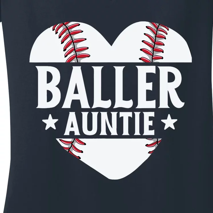 Baseball Aunt Gift Baller Auntie Mother's Day Mom Wo Women's V-Neck T-Shirt